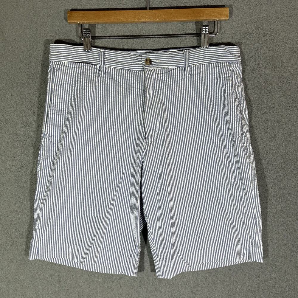 Polo Ralph Lauren Shorts Mens 32 Blue Seersucker Classic Chino 9" Preppy Beach